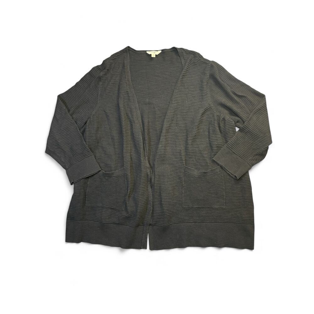 Terra & Sky Cardigan Women's Black Oversized Ribbed Size 3xl